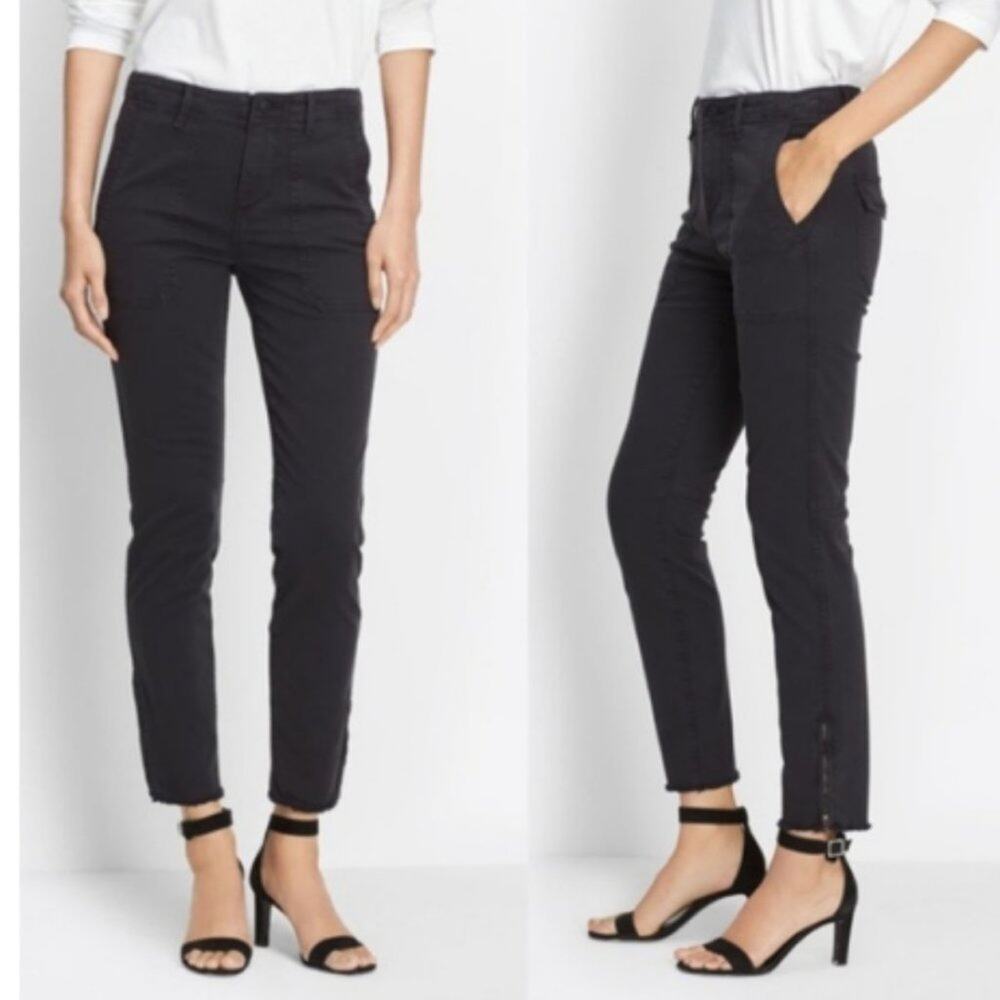 Vince Women's High Rise Skinny Military Zipper Hem Black Pants Size 30